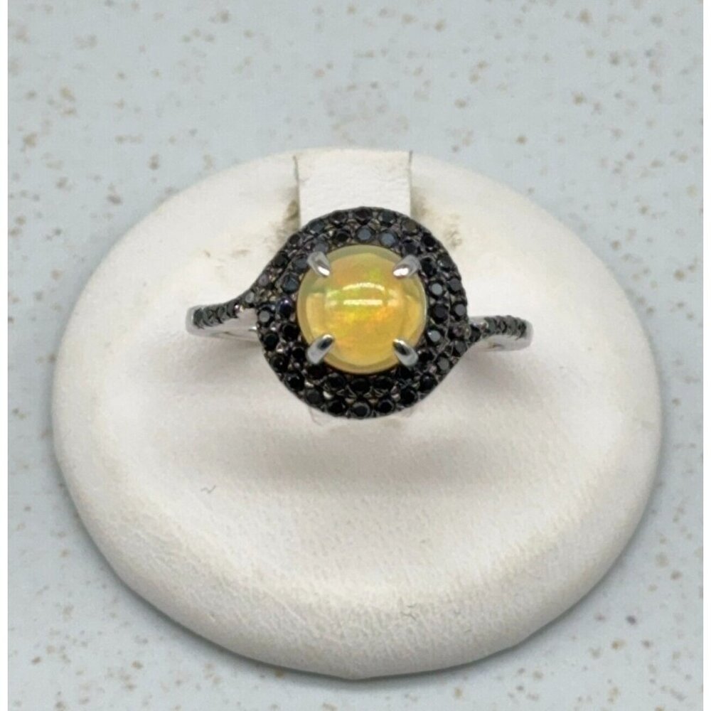 Ethiopian Opal Black Spinel Ring Colleen Lopez HSN Sterling Silver 925 Sz 8.75